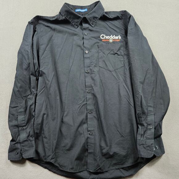Cheddar's Shirt Work Uniform Button Up Long Sleeve Black Mens L Scratch Kitchen - Picture 1 of 6